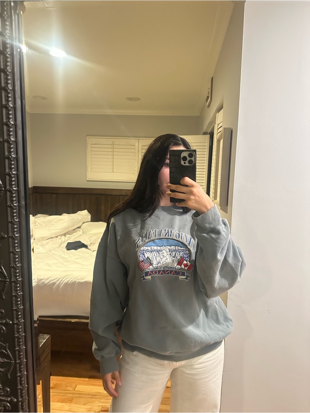 Brandy Melville Niagara Falls Canada Oversized Gray Graphic Sweatshirt